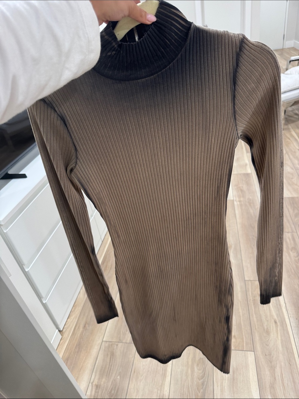 Cotton Citizen Ribbed Mock-Neck Long-Sleeve Dress in Brown